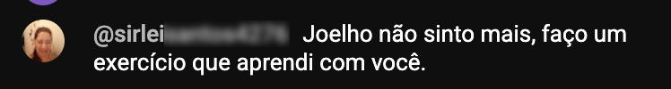 Depoimento de aluna que não sente mais dor no joelho