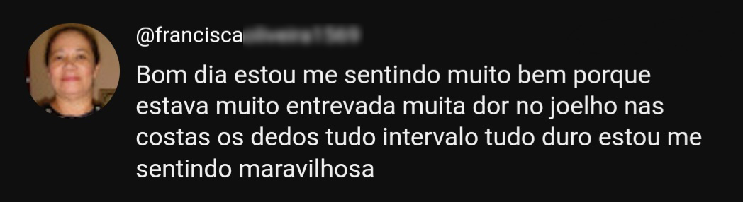 Depoimento de aluna sobre dores no joelho, costas e dedos